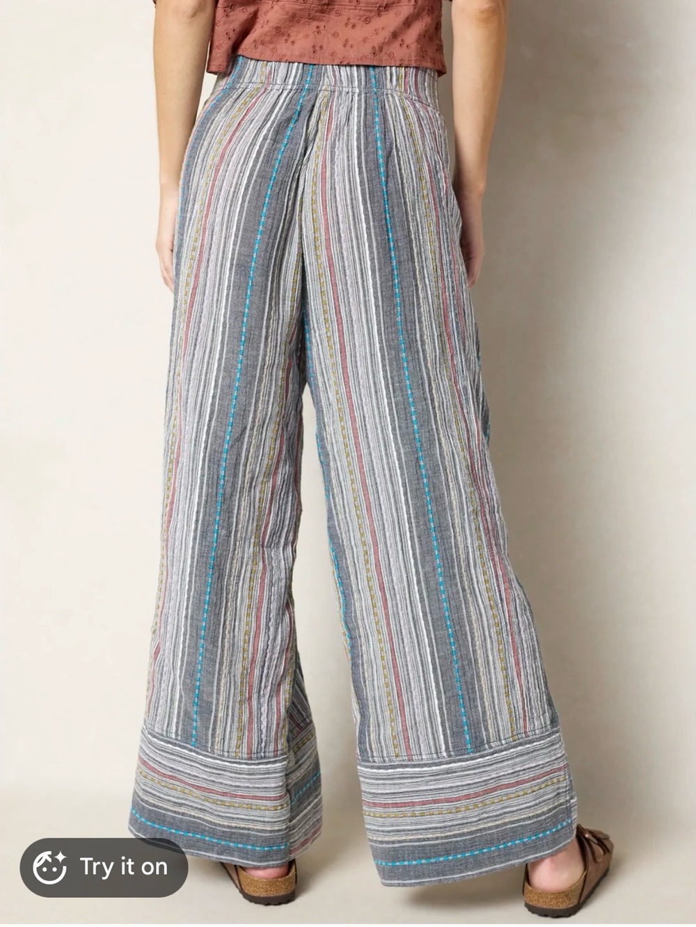 Natural Life Take a Chance On Me Cotton Pants Heather Grey Stripes Size Large - Picture 2 of 10